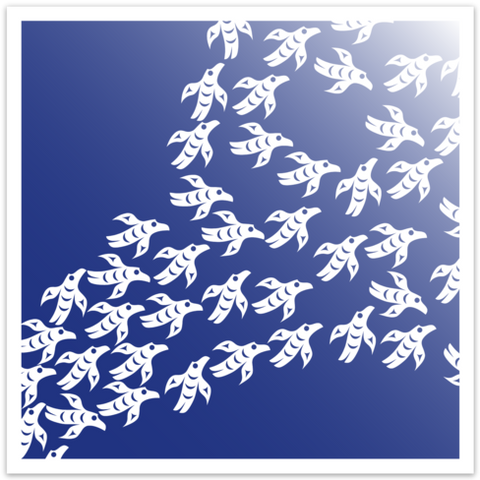 white raven flock flying in sky sticker