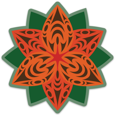 Orange tiger lily flower sticker with green outline