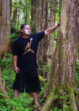 male model in black sasquatch reaching for moon t-shirt