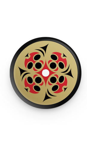Salish Style moon face in quadrant whorl button pin
