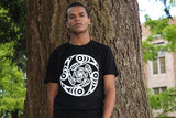 male model in black salish whorl t-shirt 